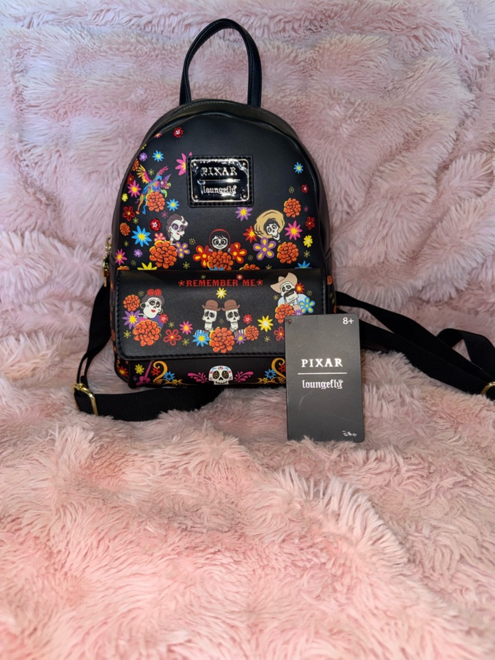 Loungefly Black Pixar 'Remember Me' Floral Day of the Dead Mini Backpack